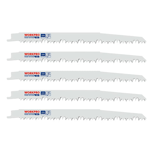 WORKPRO 5-Piece 9-Inch Wood Pruning Reciprocating Saw Blade Set, 5TPI, CR-V Steel Saw Blade Kit for Bosch, Black & Decker, Makita, Dewalt